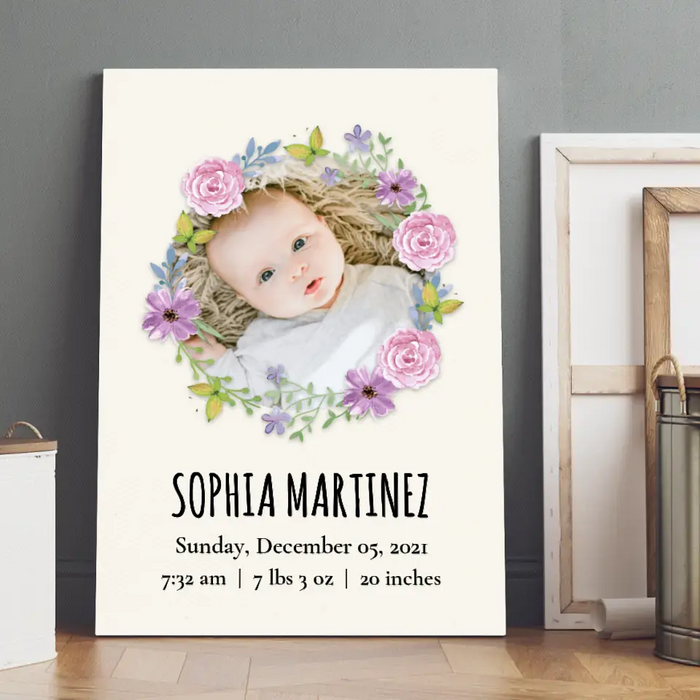 Personalized Canvas/Poster, Baby Photo Birth Statistics, Upload Photo Gift, Gift For Baby, Newborn Baby