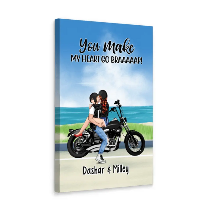 Kissing Motorcycle Couple - Personalized Canvas For Him, For Her, Motorcycle Lovers