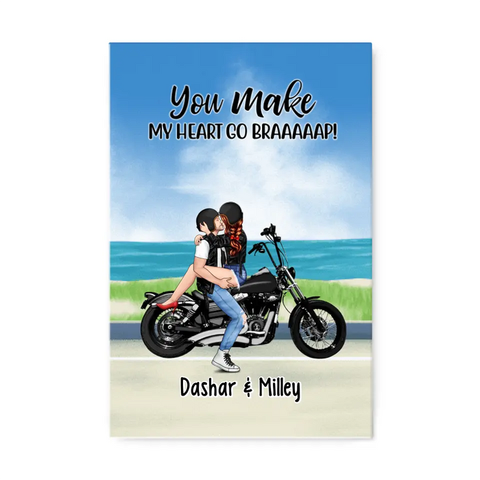 Kissing Motorcycle Couple - Personalized Canvas For Him, For Her, Motorcycle Lovers