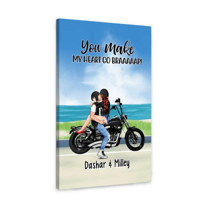 Kissing Motorcycle Couple - Personalized Canvas For Him, For Her, Motorcycle Lovers