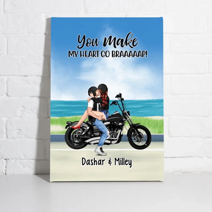 Kissing Motorcycle Couple - Personalized Canvas For Him, For Her, Motorcycle Lovers