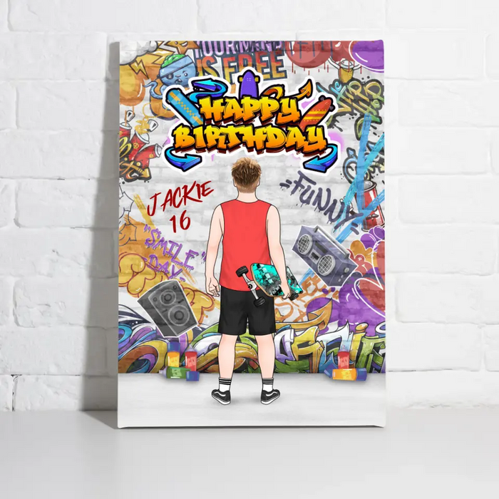 Happy Birthday To Skateboarding Boy- Personalized Canvas For Son, Him, Skateboarding, Birthday