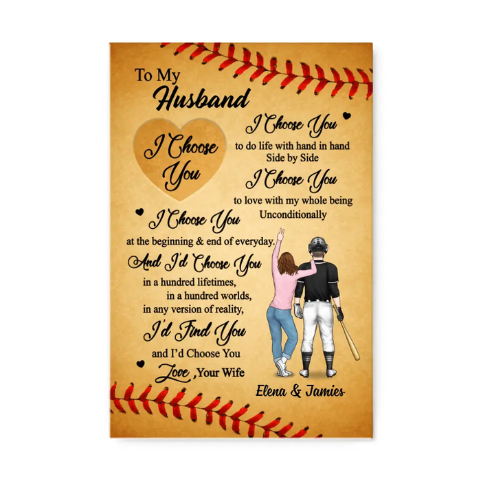 To My Husband - Personalized Gifts Custom Baseball Canvas for Couples, Baseball Lovers