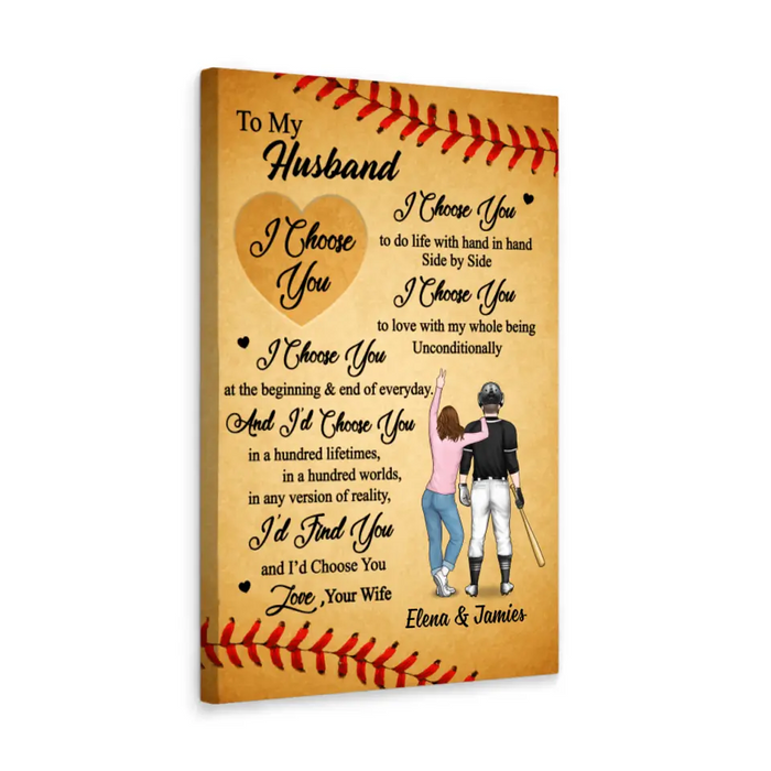 To My Husband - Personalized Gifts Custom Baseball Canvas for Couples, Baseball Lovers