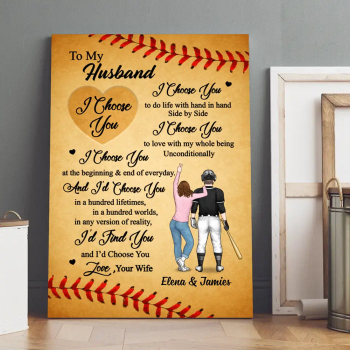 To My Husband - Personalized Gifts Custom Baseball Canvas for Couples, Baseball Lovers