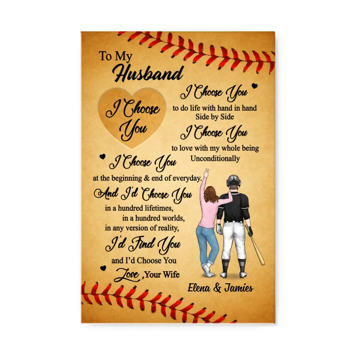 To My Husband - Personalized Gifts Custom Baseball Canvas for Couples, Baseball Lovers