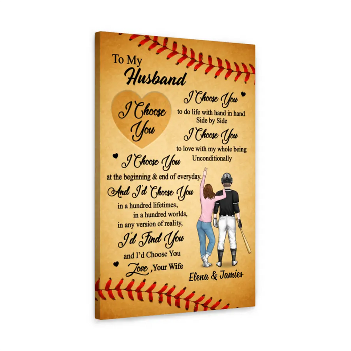 To My Husband - Personalized Gifts Custom Baseball Canvas for Couples, Baseball Lovers