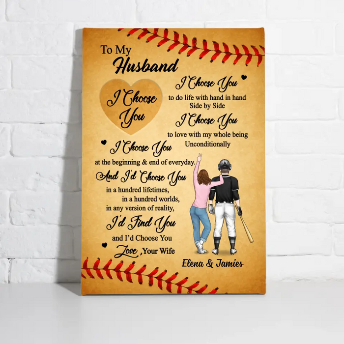 To My Husband - Personalized Gifts Custom Baseball Canvas for Couples, Baseball Lovers