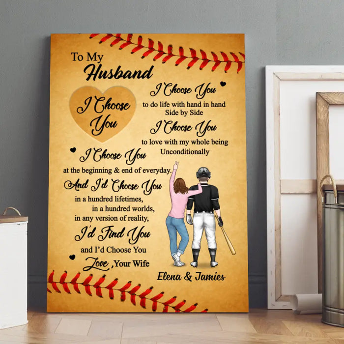 To My Husband - Personalized Gifts Custom Baseball Canvas for Couples, Baseball Lovers