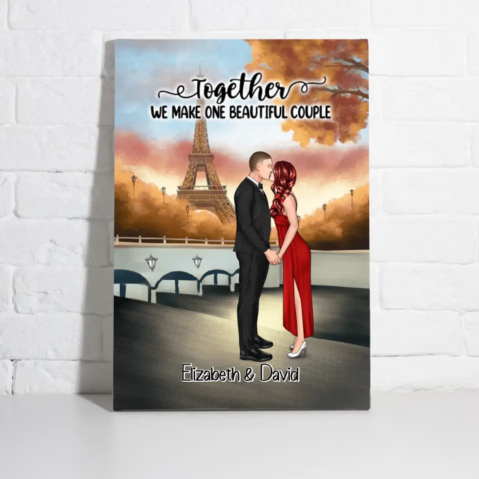 Eiffel Tower Beautiful Couple - Personalized Canvas For Couples, Valentine's Day