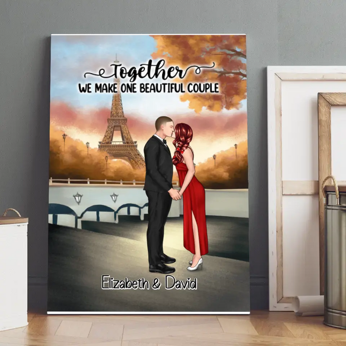 Eiffel Tower Beautiful Couple - Personalized Canvas For Couples, Valentine's Day