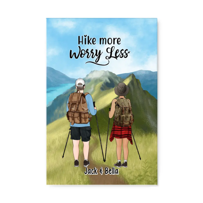 Hike More Worry Less, Hiking Couple And Dogs - Personalized Gifts Custom Hiking Canvas for Couples, Hiking Lovers, Dog Lovers