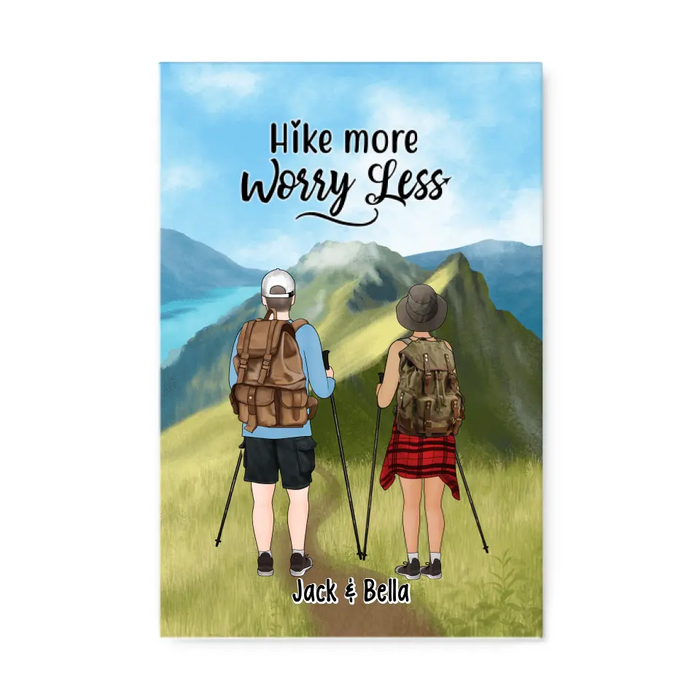 Hike More Worry Less, Hiking Couple And Dogs - Personalized Gifts Custom Hiking Canvas for Couples, Hiking Lovers, Dog Lovers