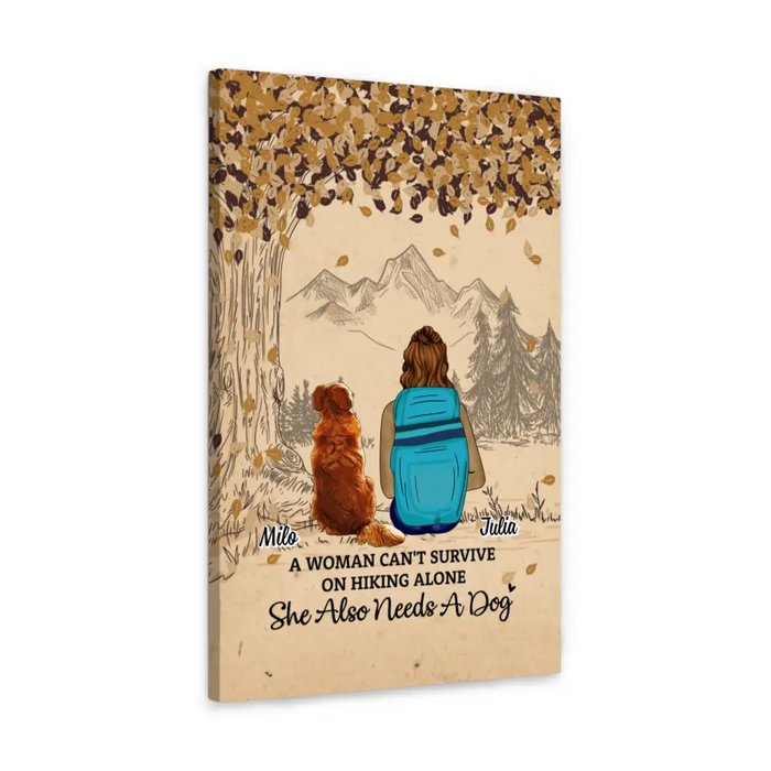 Woman Hiking With Dog - Personalized Canvas For Her, Dog Lovers, Hiking