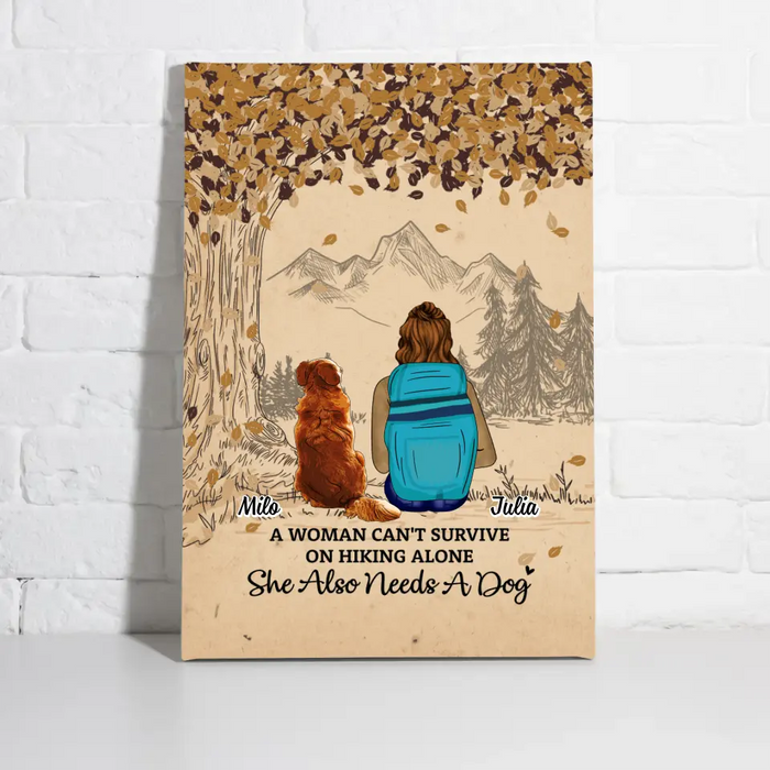 Woman Hiking With Dog - Personalized Canvas For Her, Dog Lovers, Hiking