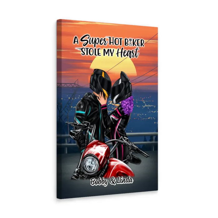 A Super Hot Biker Stole My Heart - Personalized Canvas For Couples, Him, Her, Motorcycle Lovers