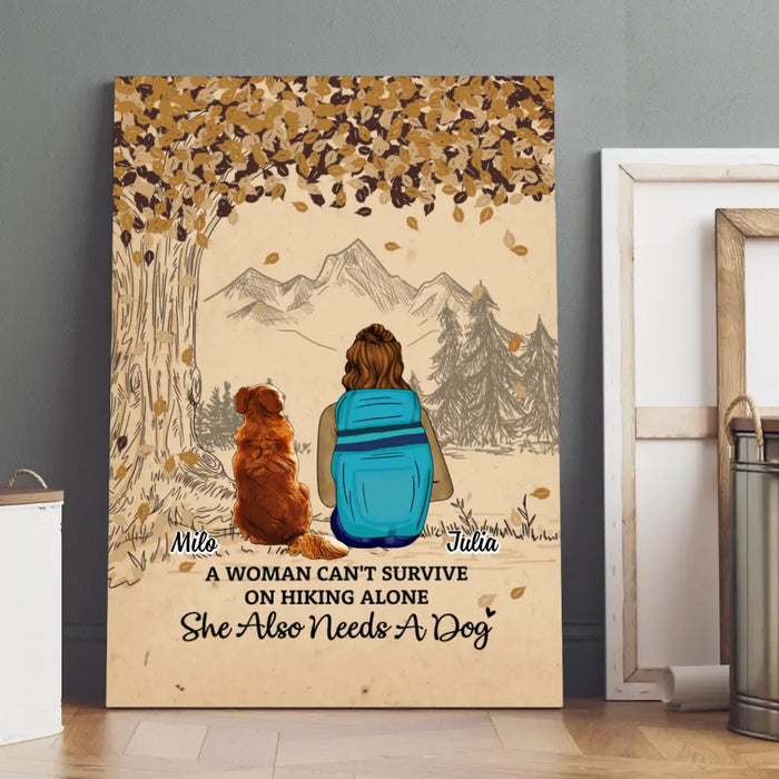 Woman Hiking With Dog - Personalized Canvas For Her, Dog Lovers, Hiking