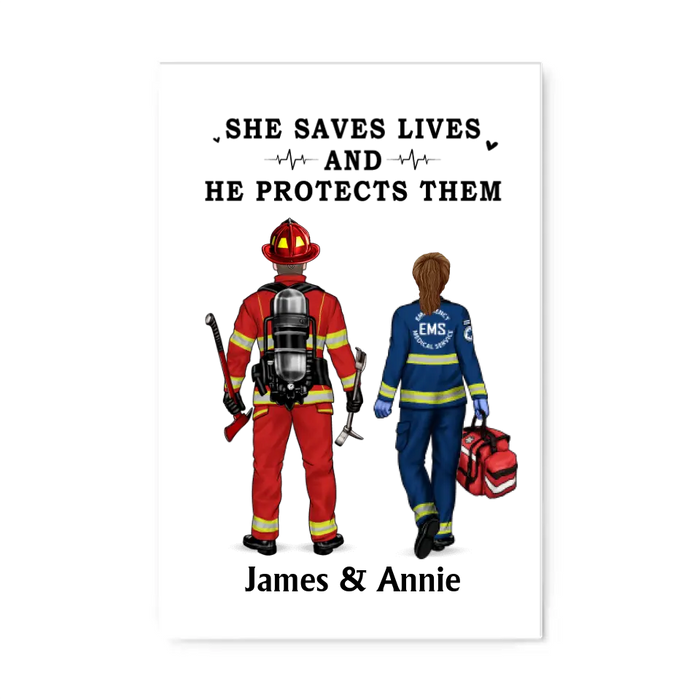 Saving Lives Couple Friends - Personalized Canvas Firefighter, EMS, Police Officer, Military, Nurse