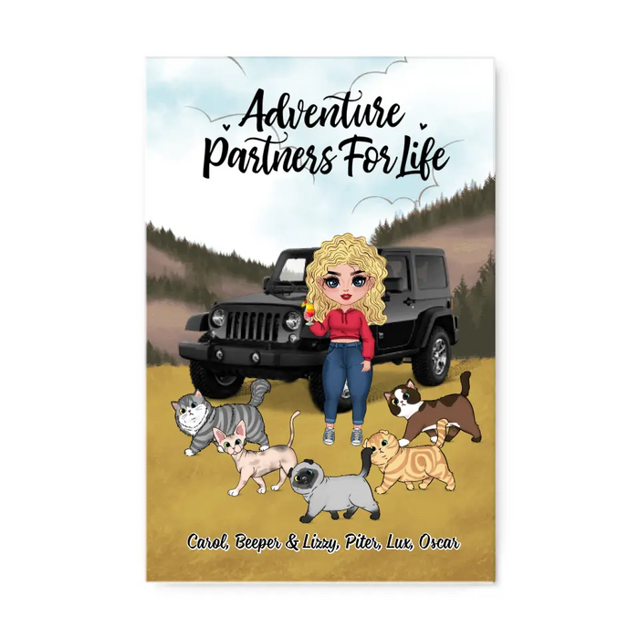 Adventure Partners For Life - Personalized Canvas For Her, Cat Lovers, Chibi