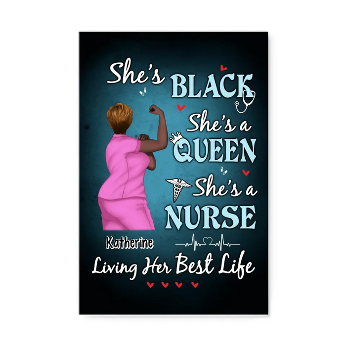 Black Queen Nurse Living Her Best Life - Personalized Canvas For Her, Nurse