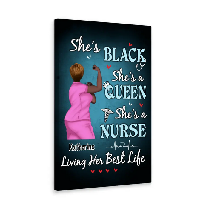 Black Queen Nurse Living Her Best Life - Personalized Canvas For Her, Nurse