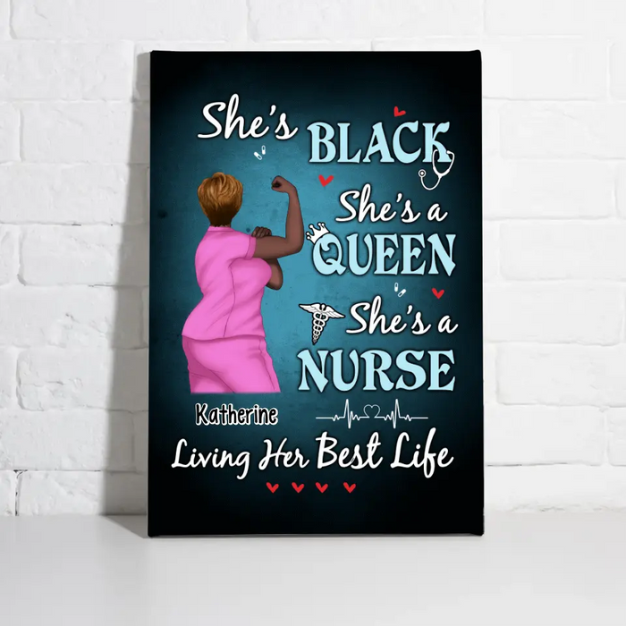 Black Queen Nurse Living Her Best Life - Personalized Canvas For Her, Nurse