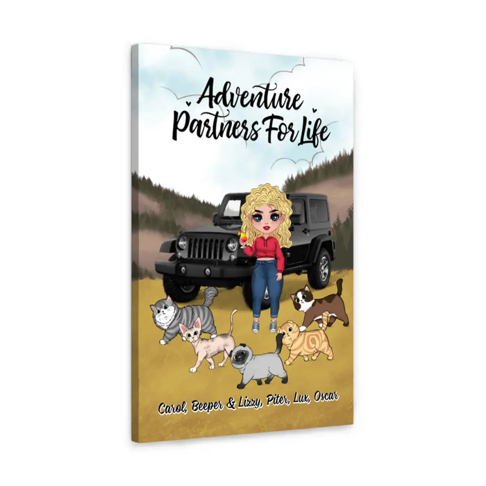 Adventure Partners For Life - Personalized Canvas For Her, Cat Lovers, Chibi