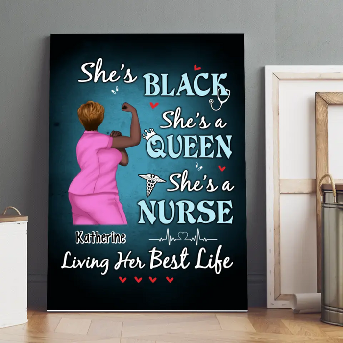 Black Queen Nurse Living Her Best Life - Personalized Canvas For Her, Nurse