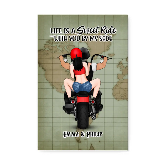 Life Is A Sweet Ride - Personalized Canvas For Couples, Motorcycle Lovers