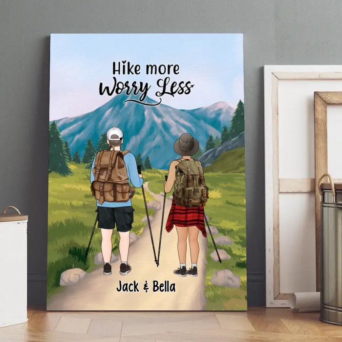 Hike More Worry Less - Personalized Canvas For Couples, Hiking, Dog Lovers
