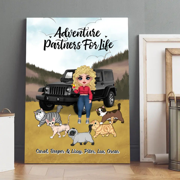 Adventure Partners For Life - Personalized Canvas For Her, Cat Lovers, Chibi