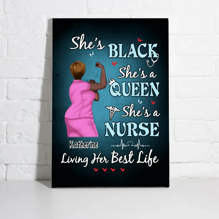 Black Queen Nurse Living Her Best Life - Personalized Canvas For Her, Nurse