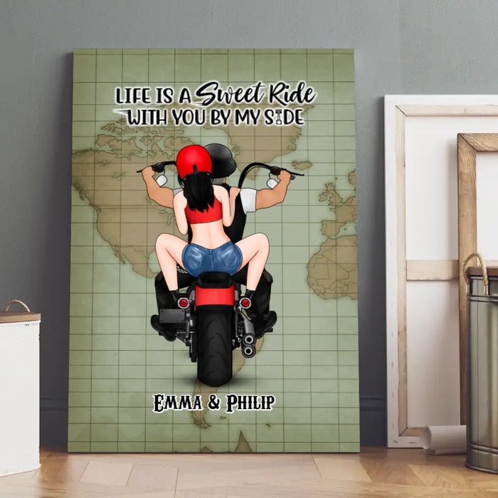 Life Is A Sweet Ride - Personalized Canvas For Couples, Motorcycle Lovers