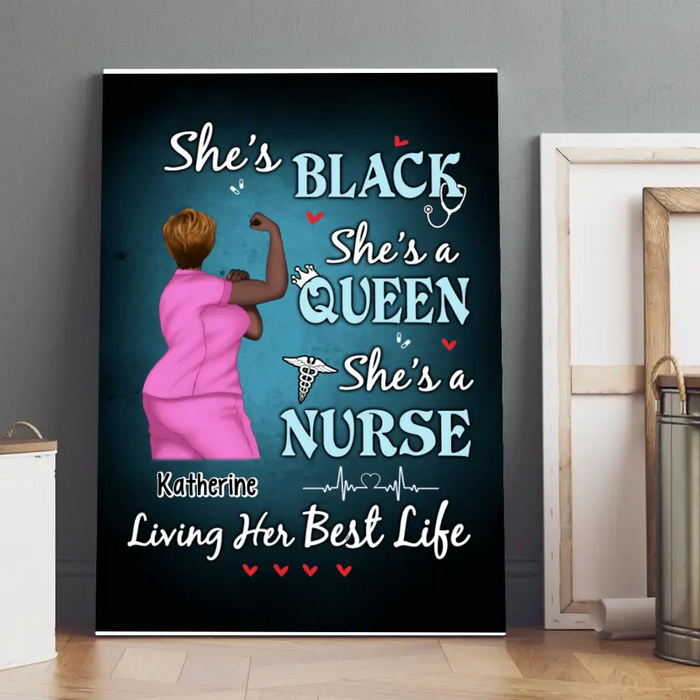 Black Queen Nurse Living Her Best Life - Personalized Canvas For Her, Nurse