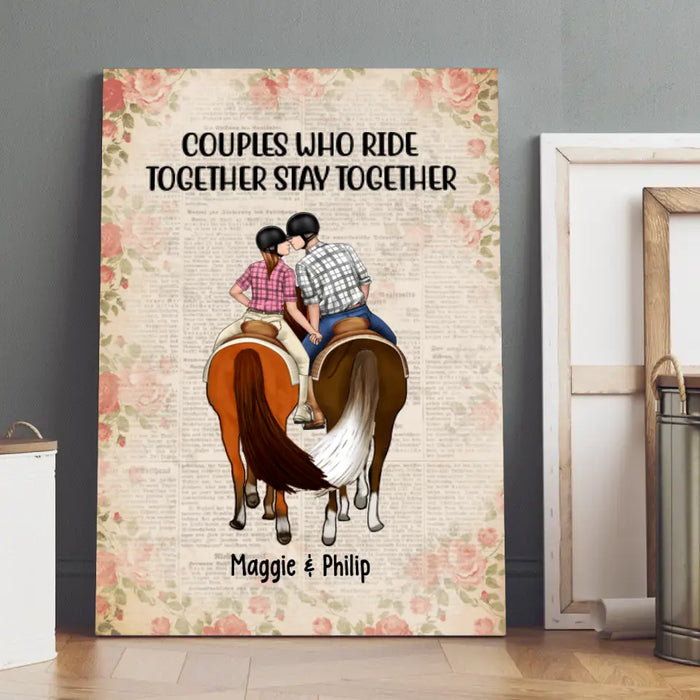 Couples Who Ride Together - Personalized Canvas For Couples, Horseback Riding, Horse Lovers