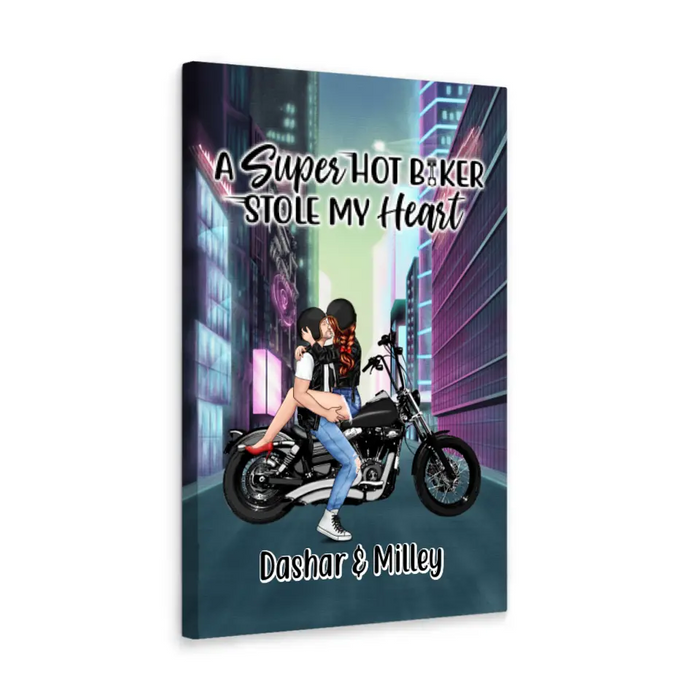 Cyber Biker Couple - Personalized Canvas For Him, For Her, Motorcycle Lovers