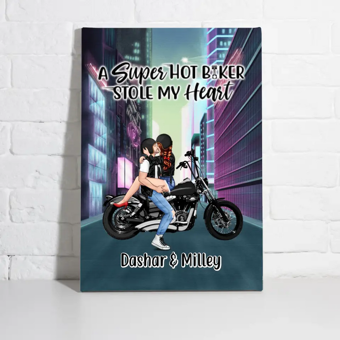 Cyber Biker Couple - Personalized Canvas For Him, For Her, Motorcycle Lovers