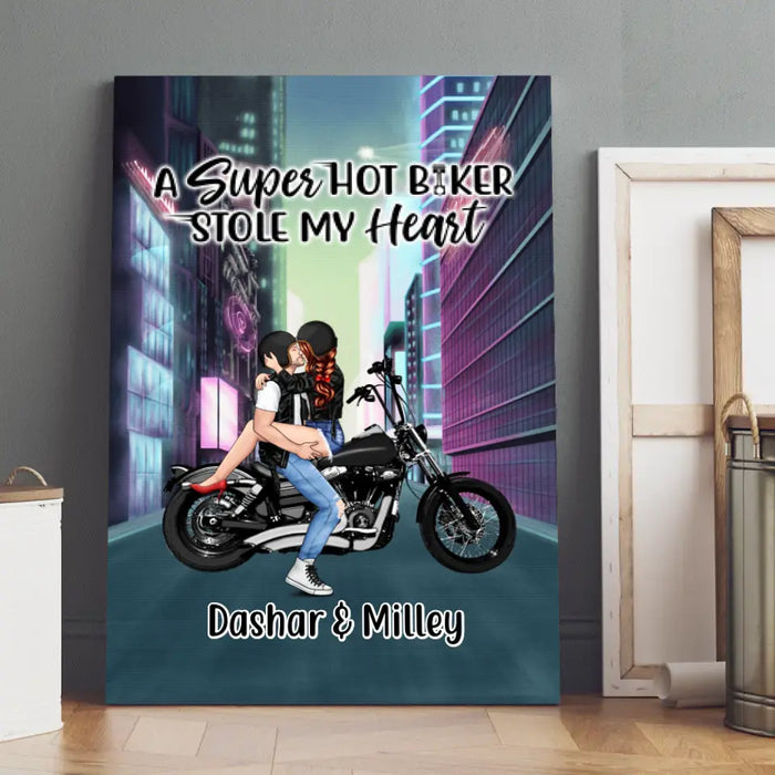 Cyber Biker Couple - Personalized Canvas For Him, For Her, Motorcycle Lovers