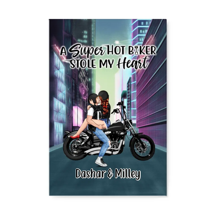 Cyber Biker Couple - Personalized Canvas For Him, For Her, Motorcycle Lovers