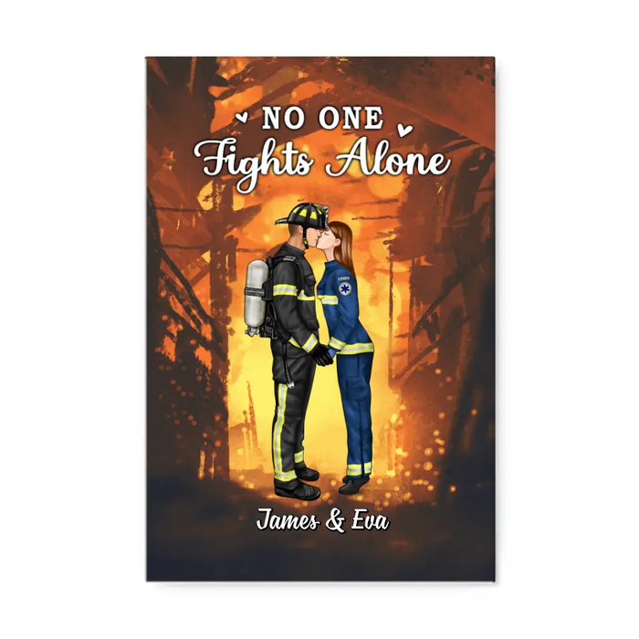 No One Fights Alone Couples - Personalized Canvas Firefighter, EMS, Nurse, Police Officer, Military