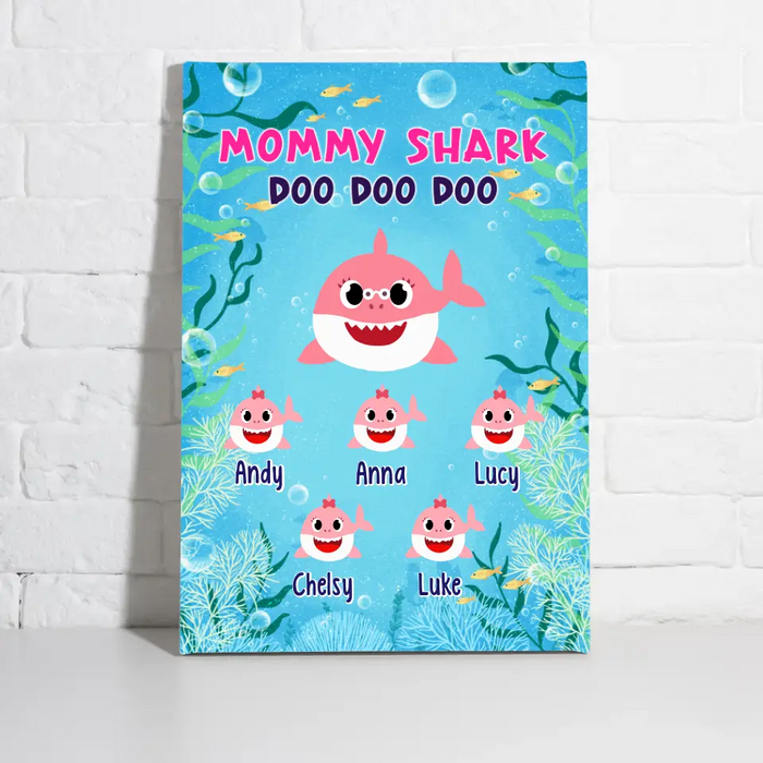 Mommy Shark Doo Doo Doo - Personalized Canvas For Family, Mom, Kids, Mother's Day