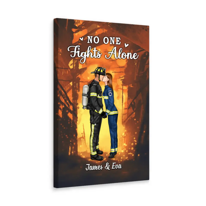 No One Fights Alone Couples - Personalized Canvas Firefighter, EMS, Nurse, Police Officer, Military