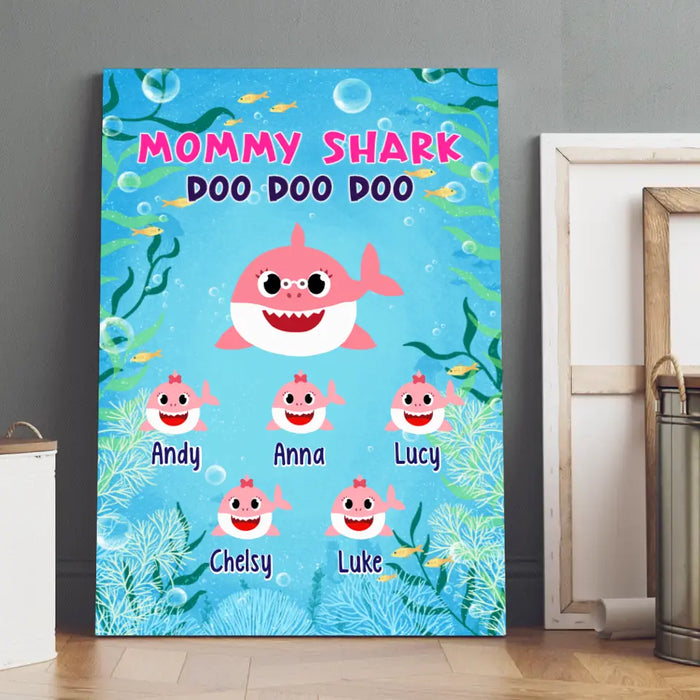 Mommy Shark Doo Doo Doo - Personalized Canvas For Family, Mom, Kids, Mother's Day