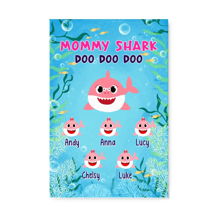 Mommy Shark Doo Doo Doo - Personalized Canvas For Family, Mom, Kids, Mother's Day