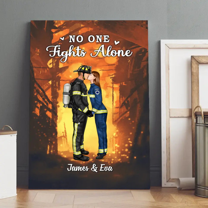 No One Fights Alone Couples - Personalized Canvas Firefighter, EMS, Nurse, Police Officer, Military