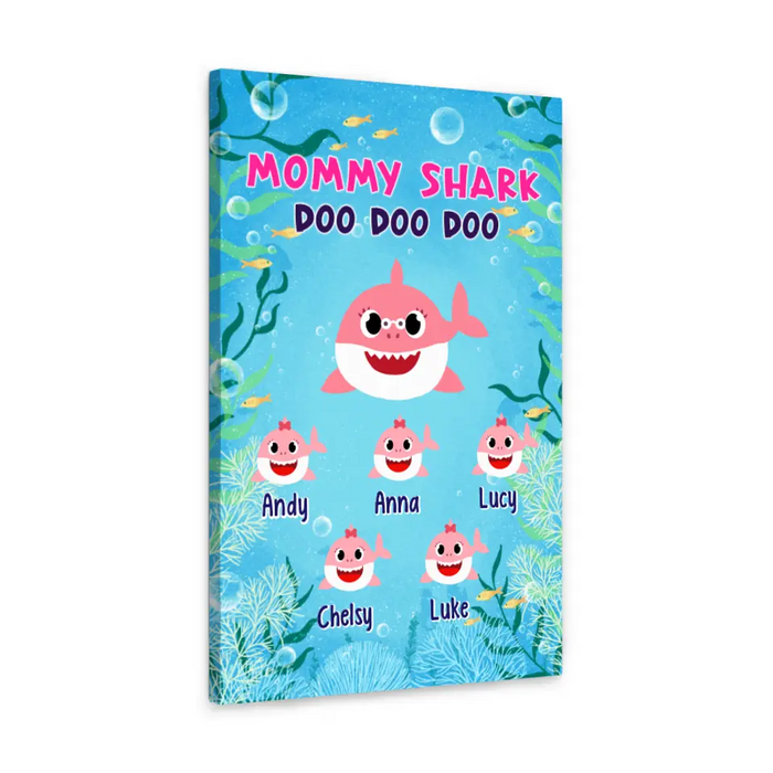 Mommy Shark Doo Doo Doo - Personalized Canvas For Family, Mom, Kids, Mother's Day