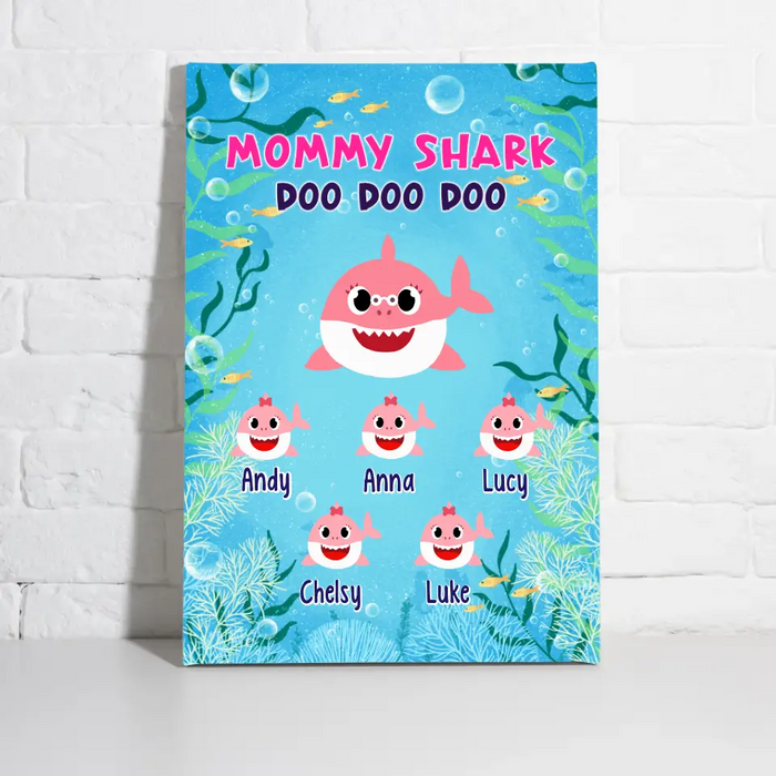 Mommy Shark Doo Doo Doo - Personalized Canvas For Family, Mom, Kids, Mother's Day