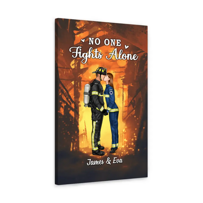 No One Fights Alone Couples - Personalized Canvas Firefighter, EMS, Nurse, Police Officer, Military