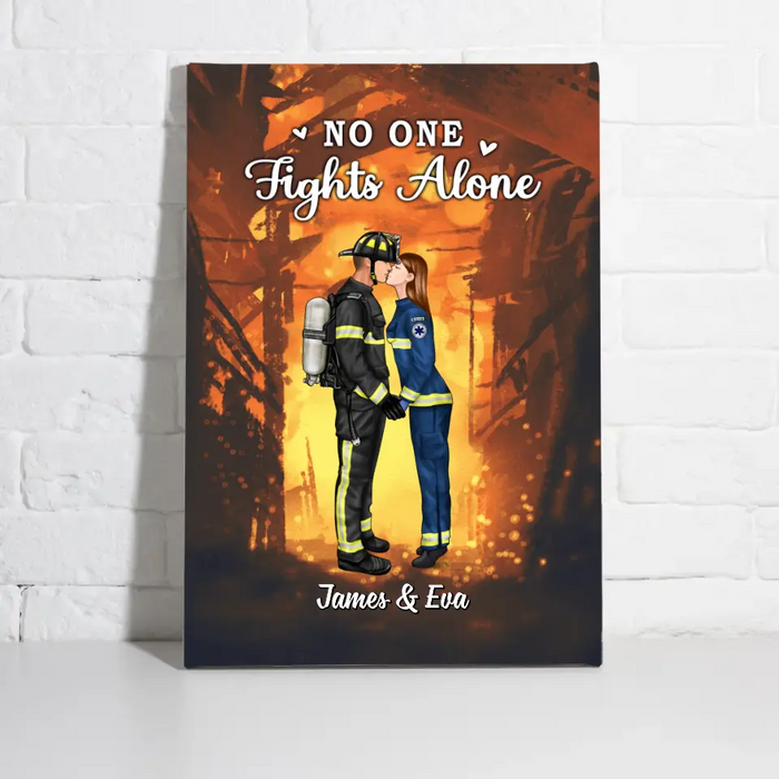 No One Fights Alone Couples - Personalized Canvas Firefighter, EMS, Nurse, Police Officer, Military