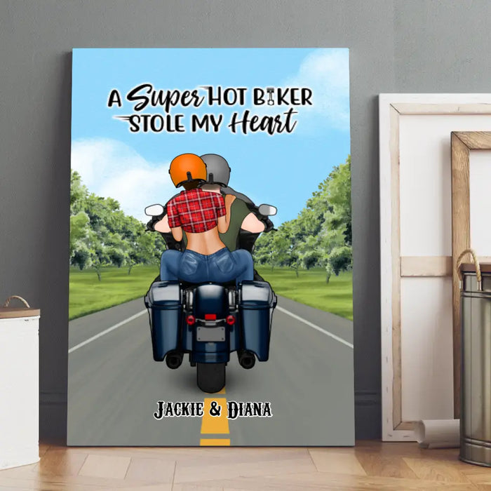 A Super Hot Biker Stole My Heart - Personalized Canvas For Couples, Her, Him, Motorcycle Lovers